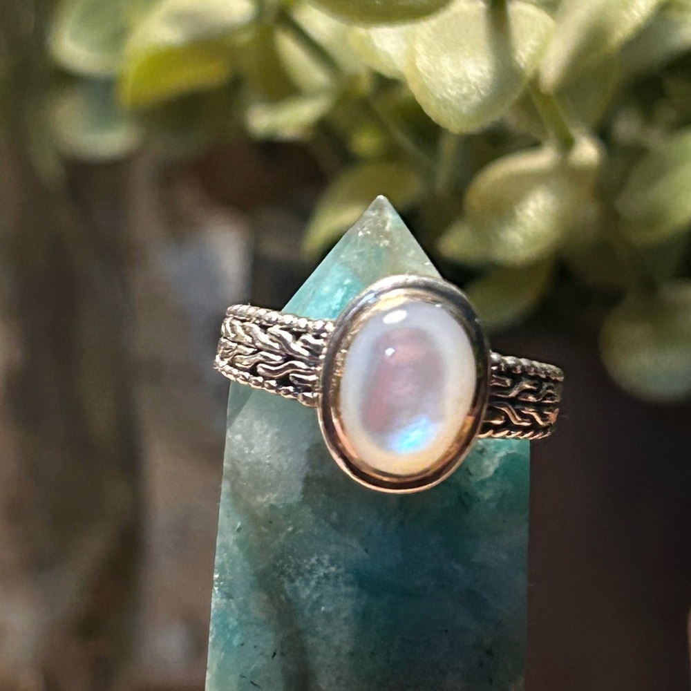 Cats Eye Gemstone On Solid Silver 925 Ring Band - image 1